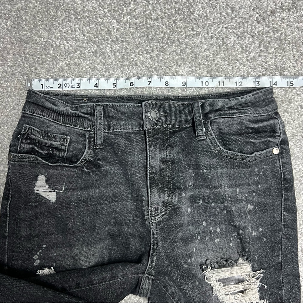 Judy Blue Jeans 5 27 Black Wash Boyfriend Fit Destroyed Bleach Splattered - Picture 5 of 9